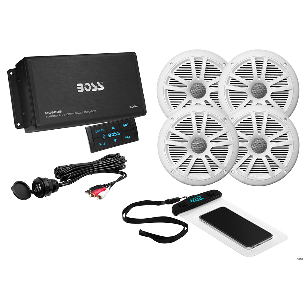 Boss Audio ASK904B64 4 Channel Amplifier 2 Pairs of 65 Speaker Kit White ASK904B64