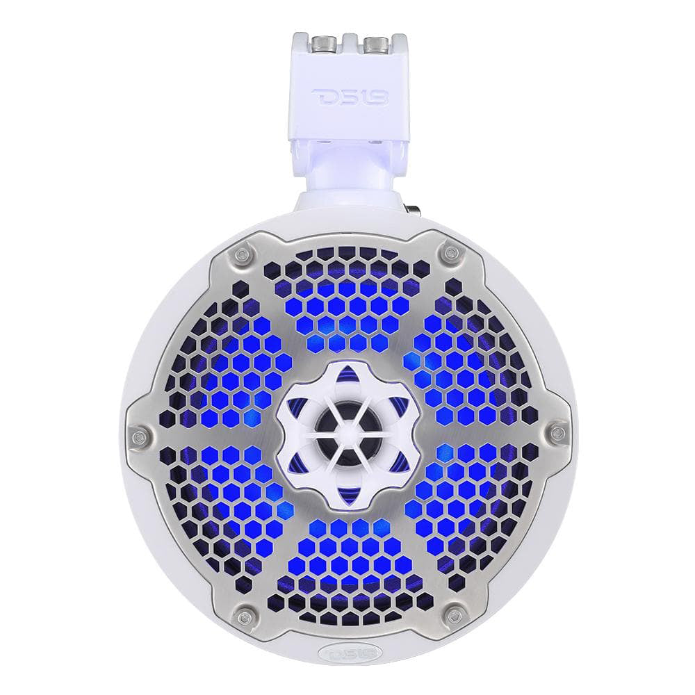 DS18 Hydro 8 Neodymium Marine Towers with Builtin Passive Radiator 1 Driver RGB LED Light 550 Watts Pair White
