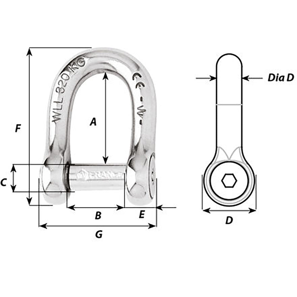 Wichard SelfLocking Allen Head Pin D Shackle 12mm Diameter 1532 01306