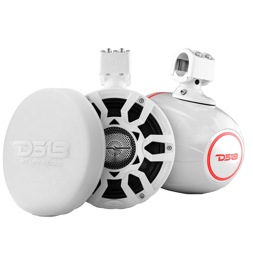 DS18 HYDRO 8 Marine Tower Speakers wRGB LED Lights Pro Audio Loudspeakers White NXLX8PROWH
