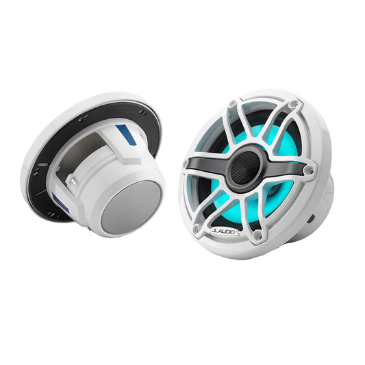JL Audio M6 Series 65 Marine Coaxial Speakers wGloss White Sport Grille  Transflective LED Lighting  M6650XSGwGwi