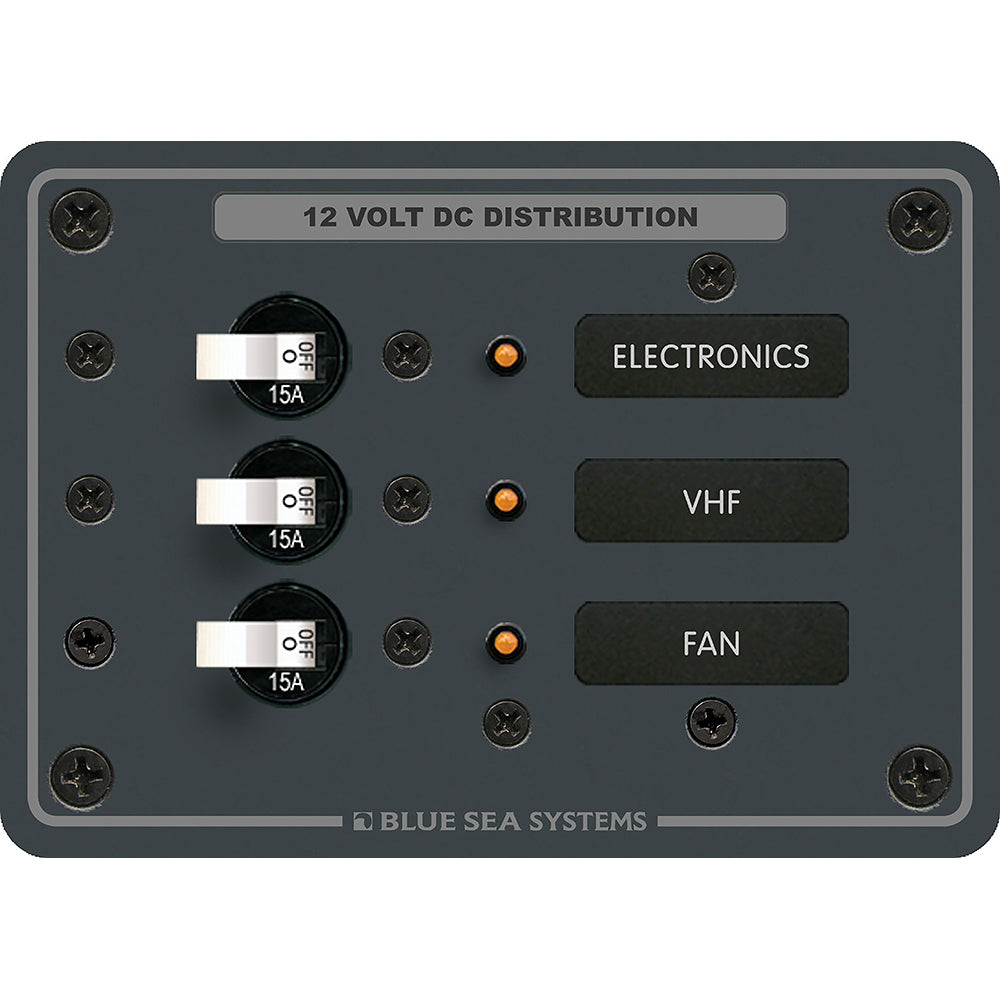 Blue Sea 8025 DC 3 Position Breaker Panel  White Switches 8025