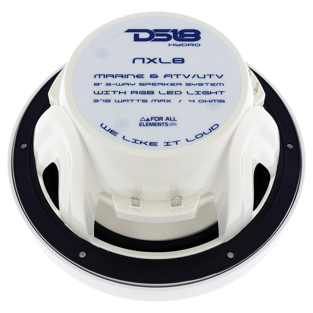 DS18 HYDRO 8 2Way Marine Speakers wRGB LED Lights 375W  White NXL8