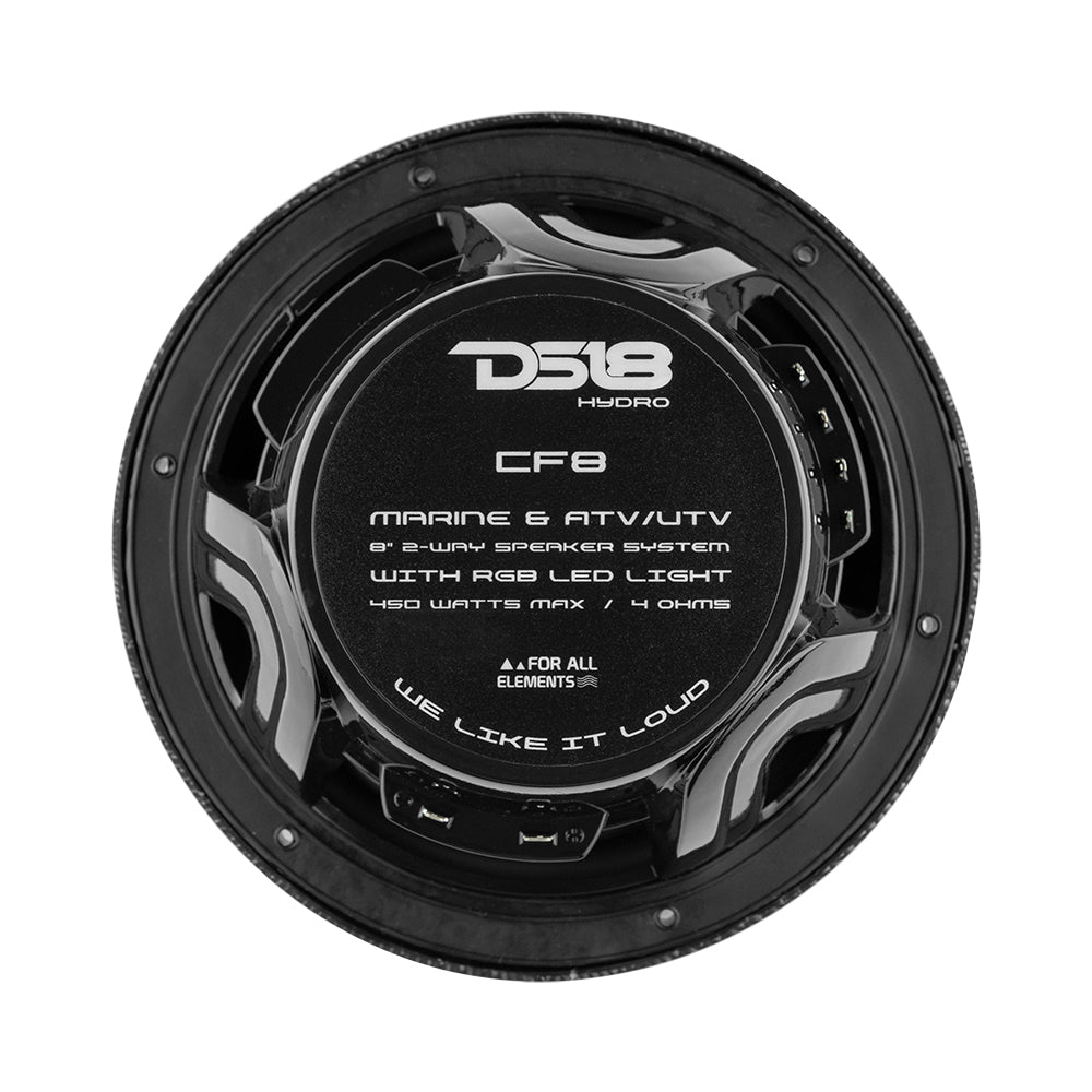 DS18 HYDRO 8 2Way Marine Speakers wRGB LED Lights 450W  Black Carbon Fiber CF8