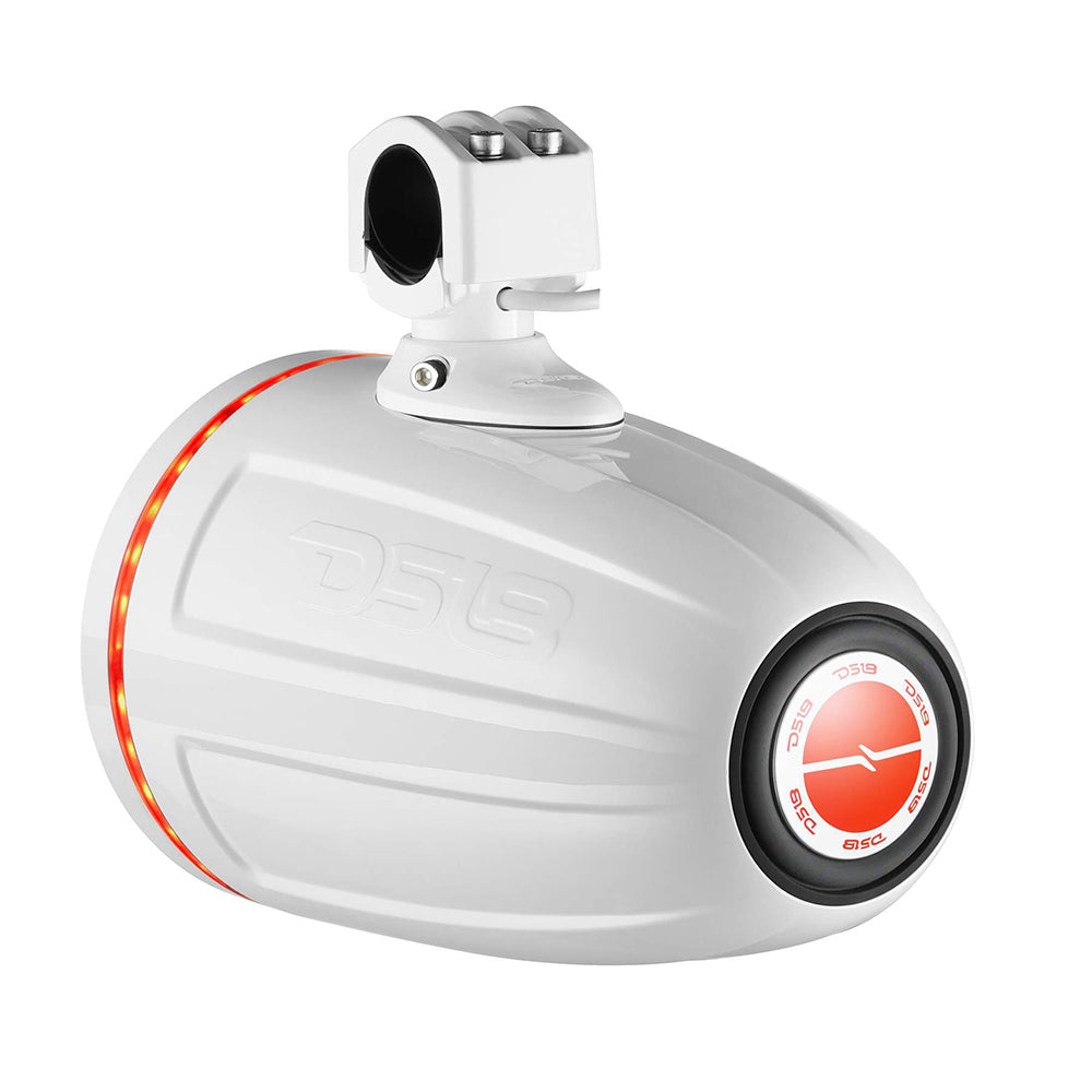 DS18 Hydro 8 Neodymium Marine Towers with Builtin Passive Radiator 1 Driver  RGB LED Light  550 Watts Pair  White