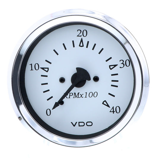 VDO Cockpit Marine 85MM 338 Diesel Tachometer  4000 RPM  White DialChrome Bezel  33315273