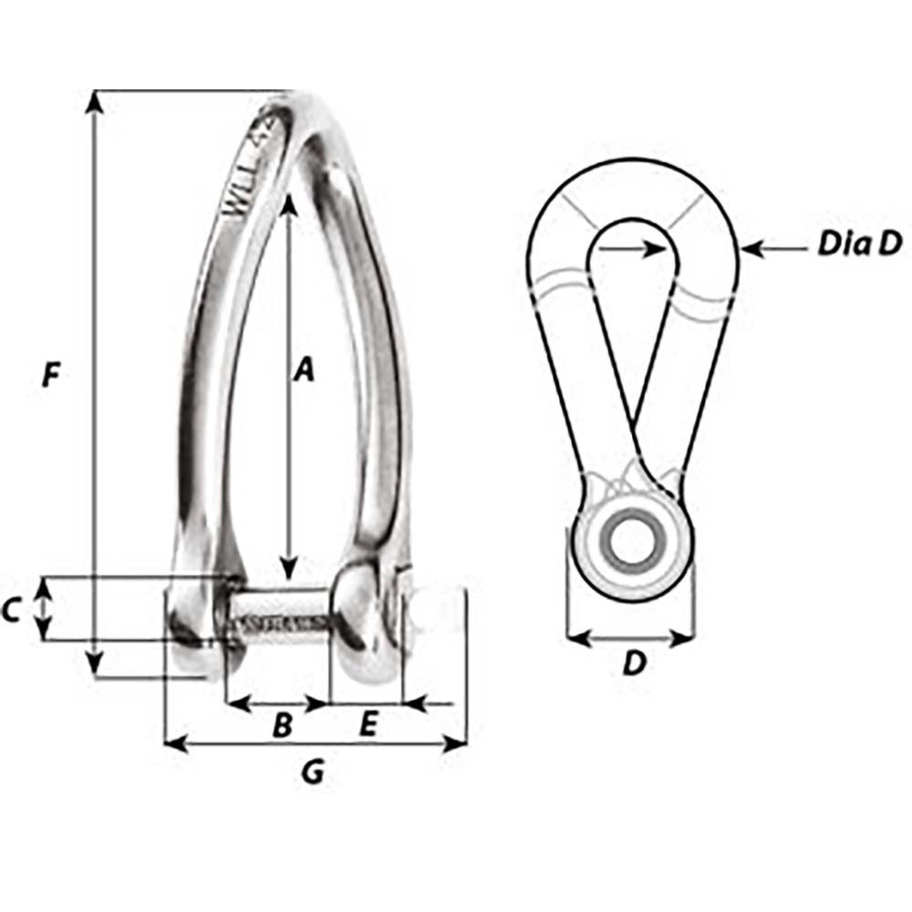 Wichard Captive Pin Twisted Shackle  Diameter 5mm  316 01422