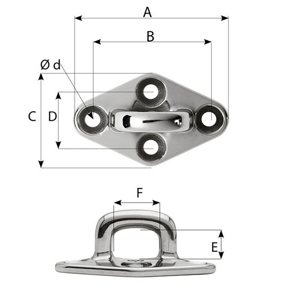Wichard Diamond Pad Eye  Square  60mm Length 22364  M5 Screw 6654